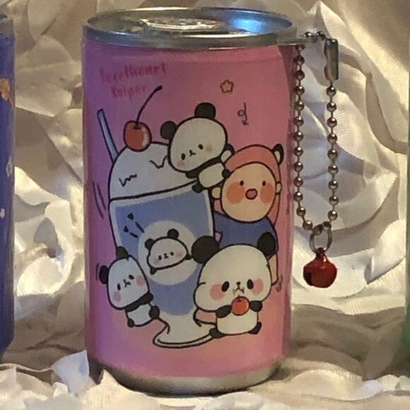 Set of 4 Panda Design Mini Travel Wet Wipes in a Can With Keychain and Bell - Picture 4 of 7